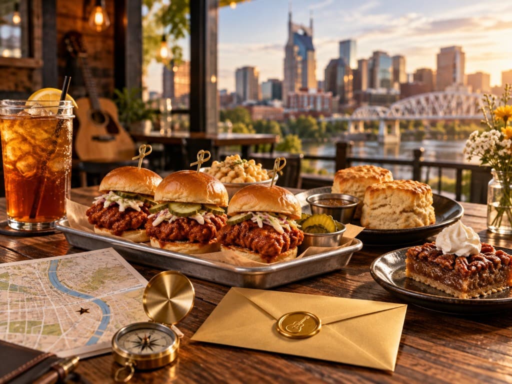 Music City hot chicken and scavenger hunt envelope with city views