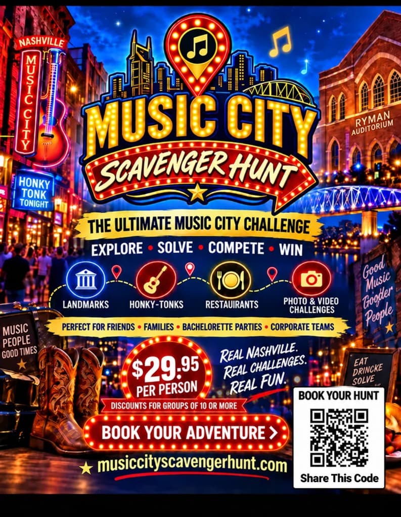 Music City Scavenger Hunt — The Ultimate Music City Challenge. Explore, solve, compete, win. Book your adventure.
